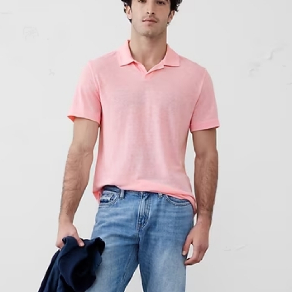 Banana Republic Men's Linen-Blens Johnny Collar Polo Shirt Size XL NEW